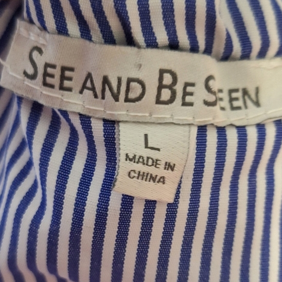 See& Be Seen Sz L Boho Off Shoulder Stripe Dress Orange Embroidered Ruffle #2057 - Picture 5 of 8